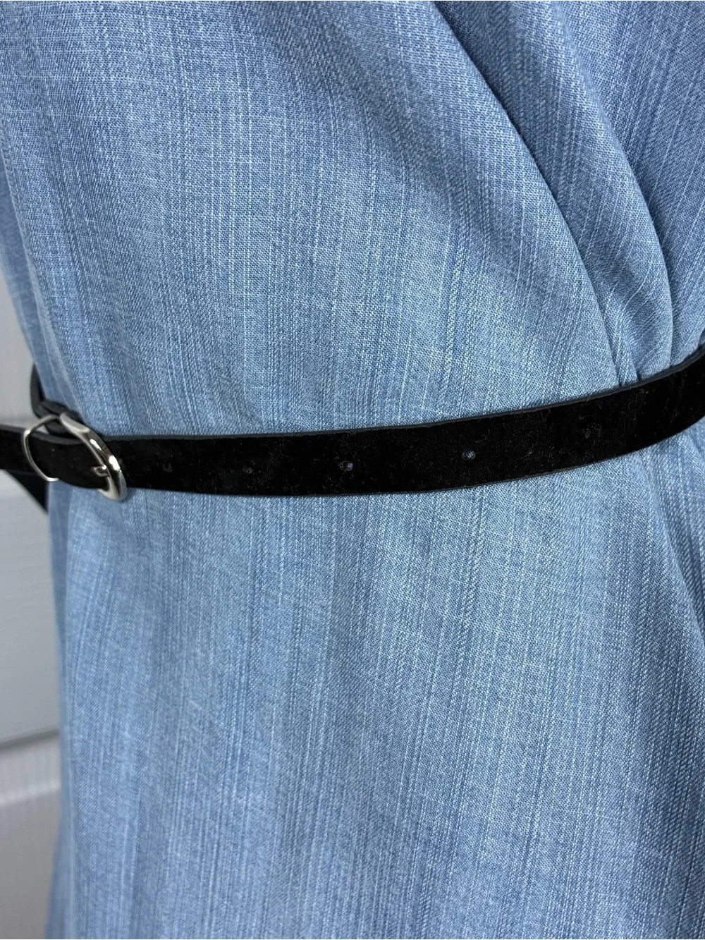 Womens belt black faux velvet very thin and cute perfect minimalist item 39”